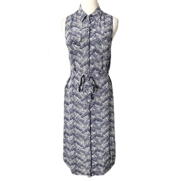 Equipment Tegan Print Silk Shirt Midi Dress in Blue Size Small - Picture 1 of 6